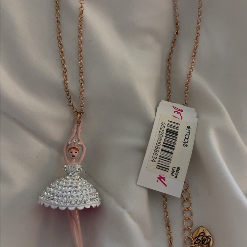 Betsey Johnson Pink and White Ballerina Earrings and Necklace - Picture 4 of 8